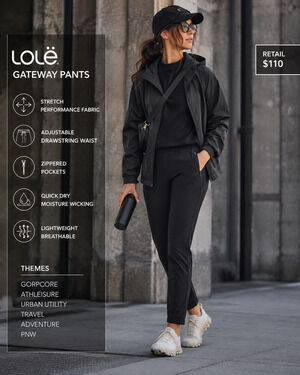 Lole Women’s Gateway Pants‎ XL Black Stretch Zip Pockets Travel Hiking Gorpcore